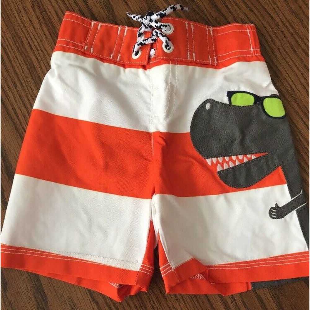 Gymboree Lava Stripe Dino Swim Trunks 6-12 Months Boys Swimsuit Dinosaur